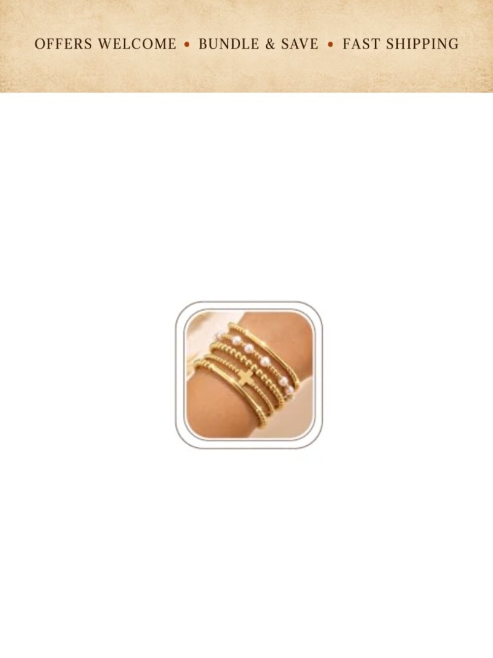 14K Gold Plated Beaded Bracelet Stack Set 5 Piece Elastic Stretch